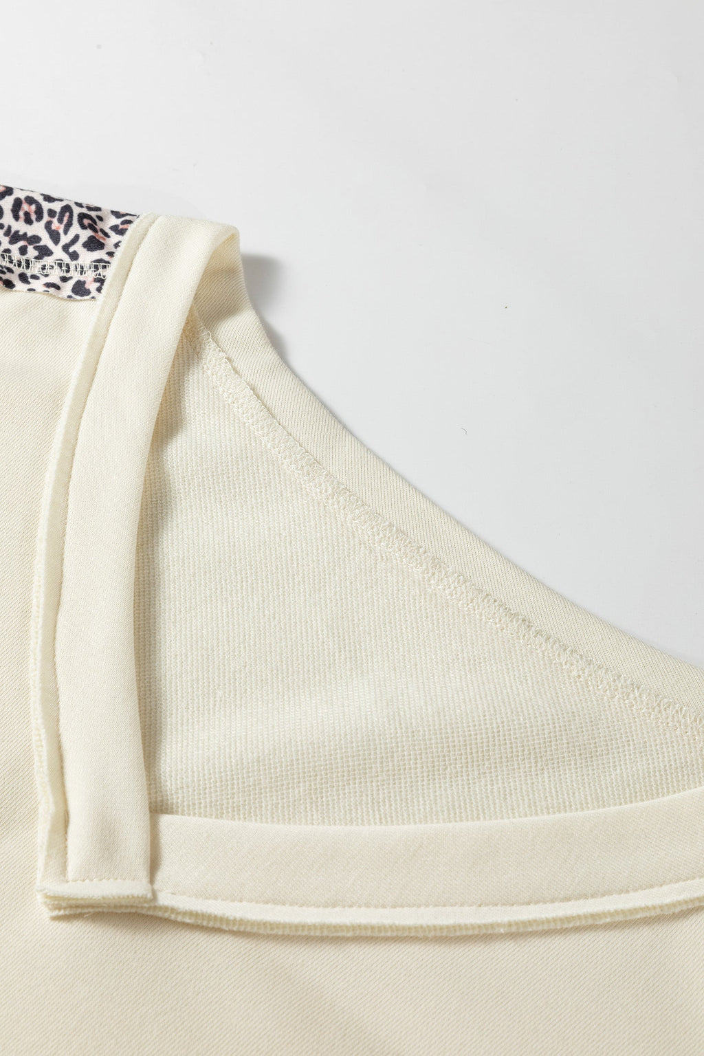 Apricot V Neck Exposed Seam Leopard Color Block Patchwork Half Sleeve Top
