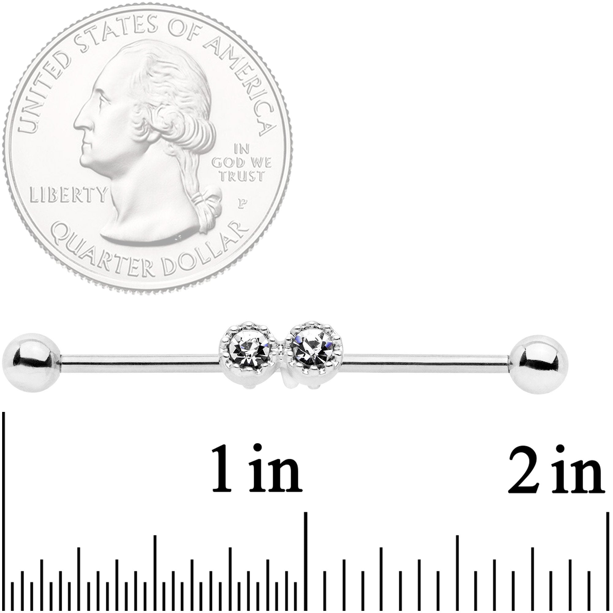 14G Clear Gem Double Drama Industrial Barbell 38mm