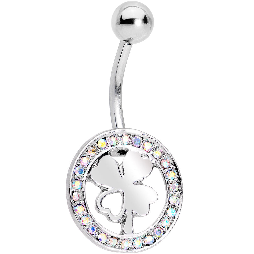 Aurora Gem Variety St Patricks Day Shamrock Belly Ring Set of 4