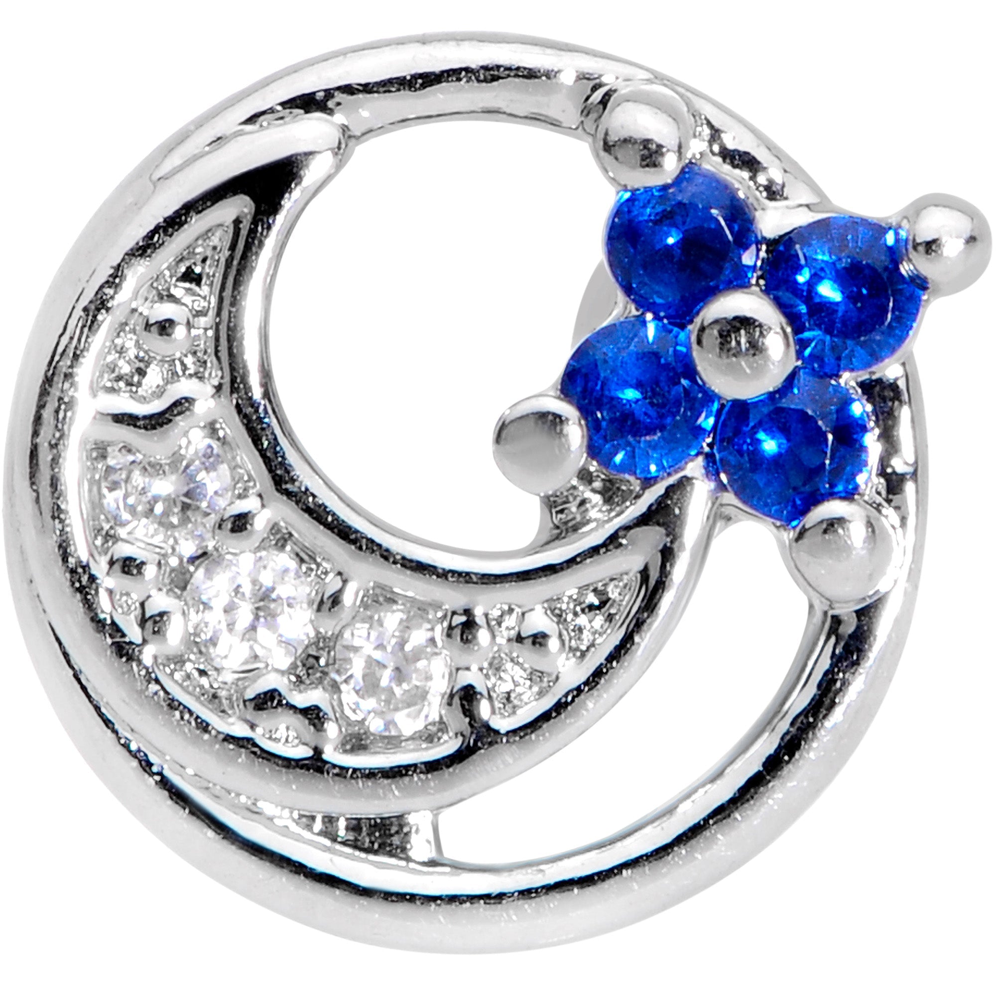 16G 5/16 Clear Blue CZ Gem Moonflower Labret Monroe Tragus
