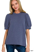 Raised Rib Puff Sleeve Top