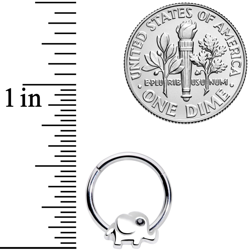 16G 3/8 Black Gem Baby Elephant Hinged Segment Ring