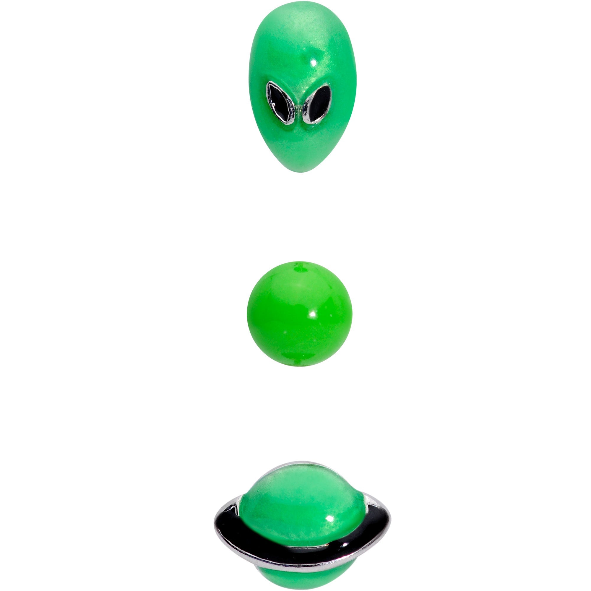 16G 1/4 Green Glow UFO Space Alien Cartilage Tragus Set of 3