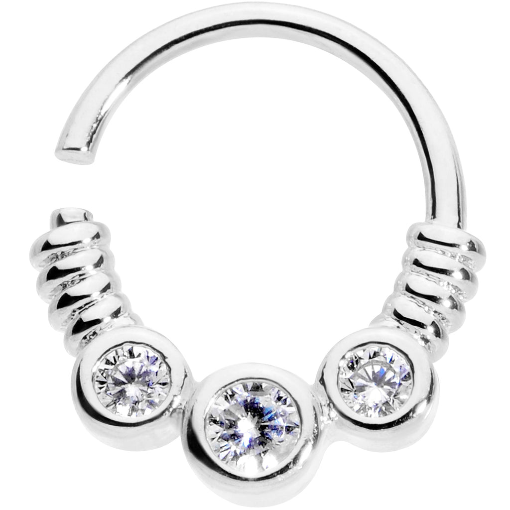 16G 3/8 Clear CZ Gem Trio Coils Closure Ring