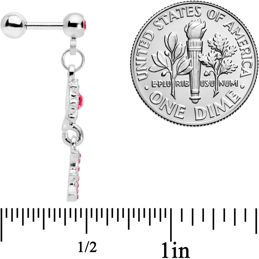 16G 1/4 Pink Gem Moon Dangle Cartilage Tragus