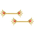 14G 9/16 Clear CZ Gem Lotus Flower Barbell Nipple Ring Set