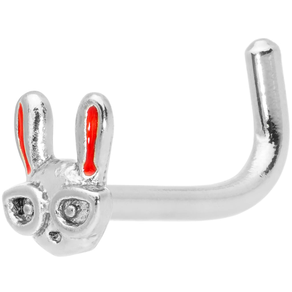 18G 5/16 Pink Ears Nerdy Easter Bunny L Shaped Nose Ring