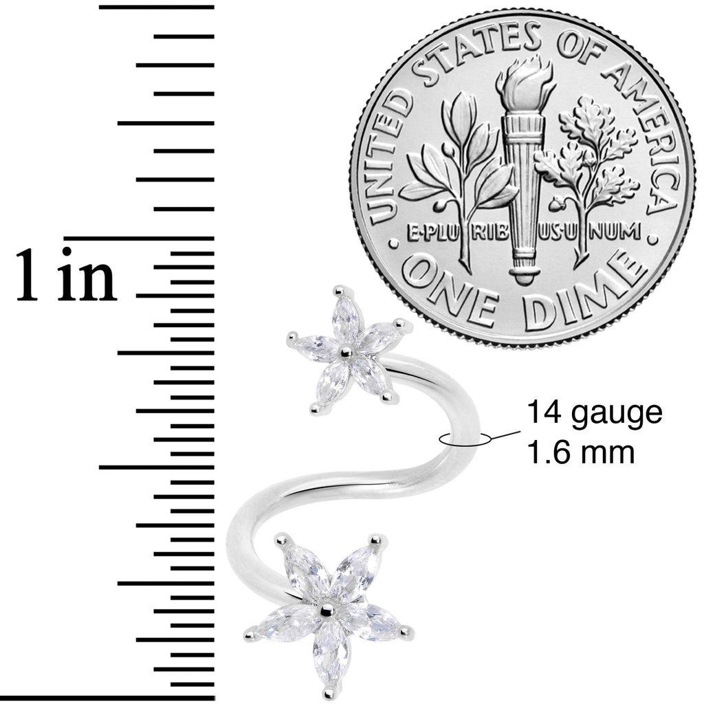 14G 1/2 Clear Gem Star Flower Spiral Twister Belly Ring
