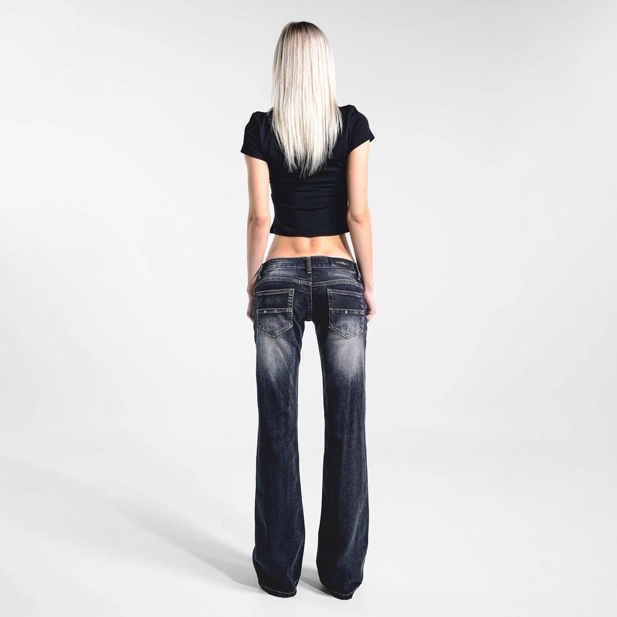 Slim-fit Button-waist Washed Jeans For Women
