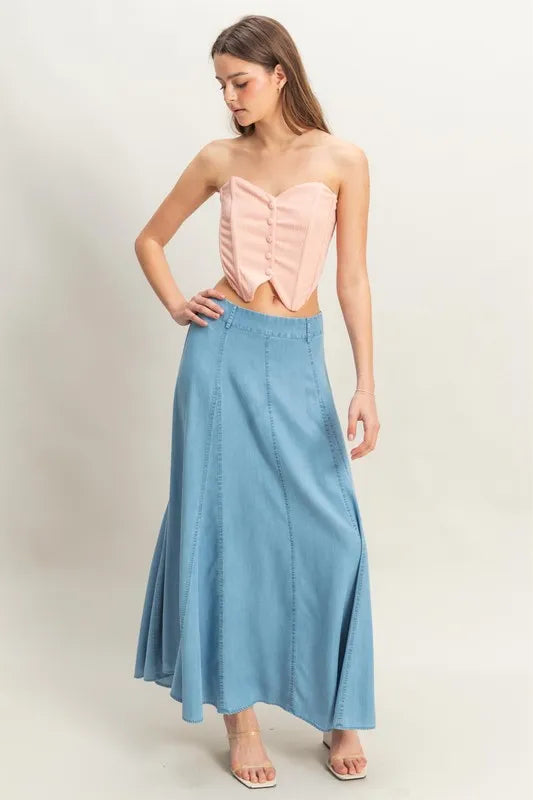 Buttoned Front Strapless Knit Bustier Top