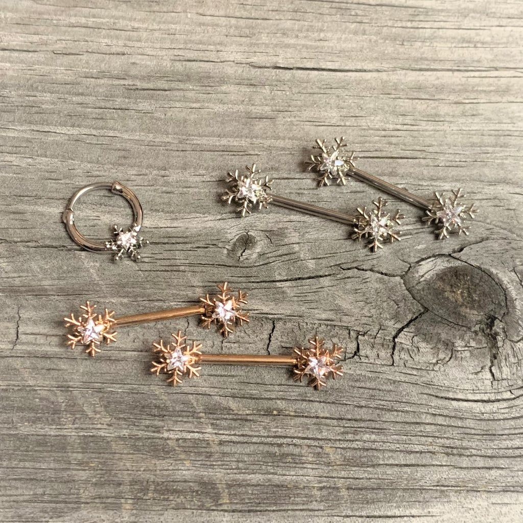 16G 3/8 Clear Gem Holiday Snowflake Septum Clicker
