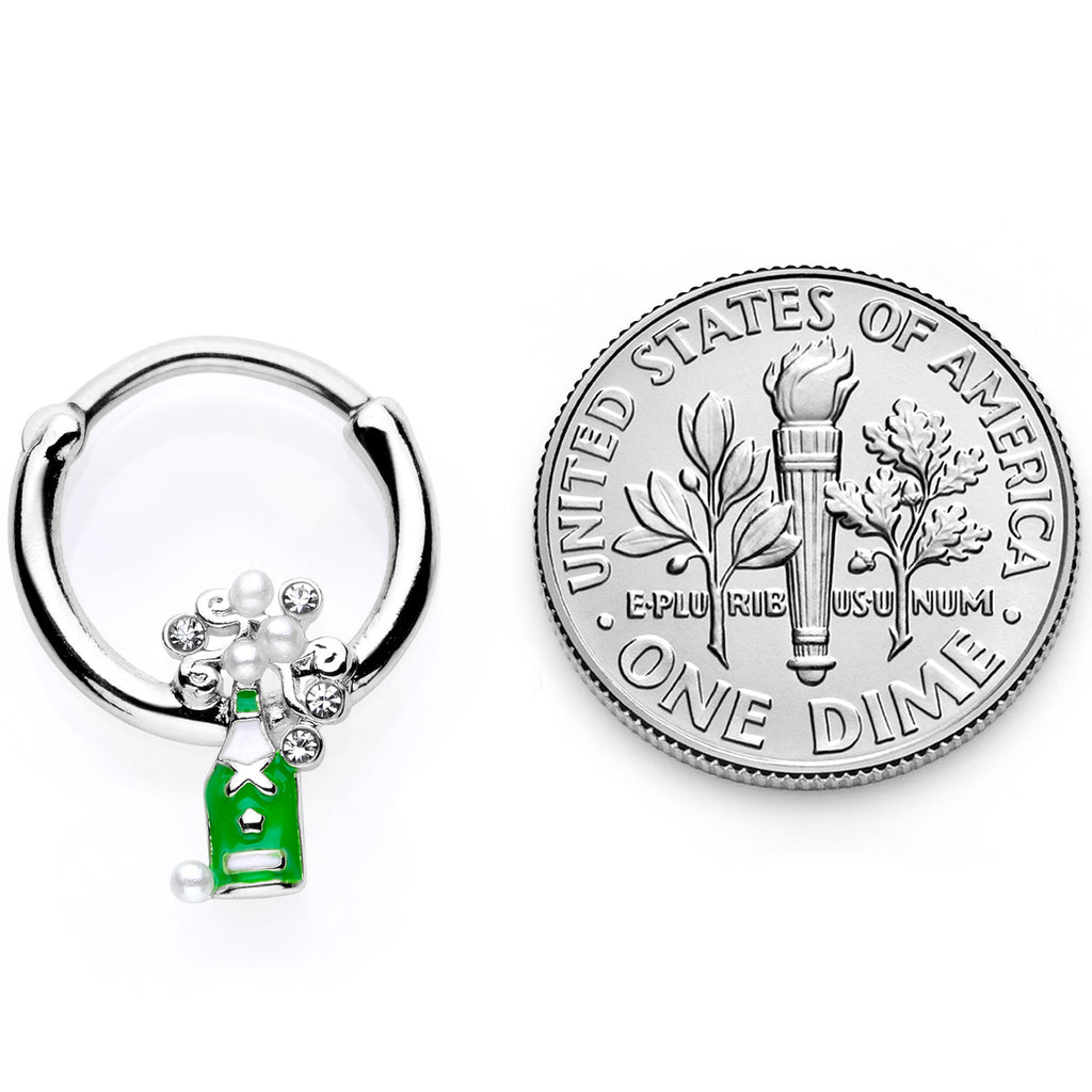 16G 3/8 Clear Gem Green Champagne Bottle Holiday Septum Clicker