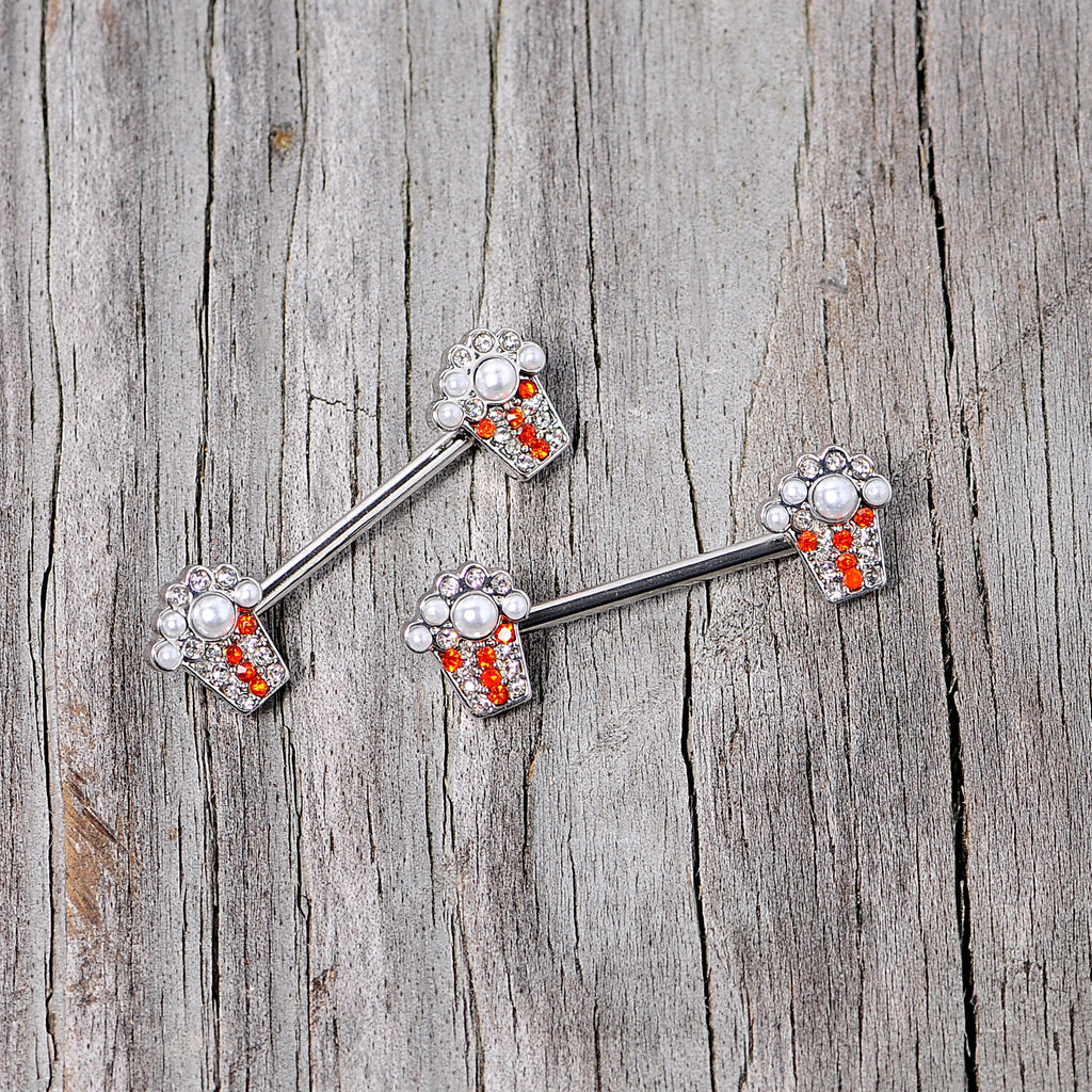 14G 9/16 White Orb Movie Night Popcorn Barbell Nipple Ring Set