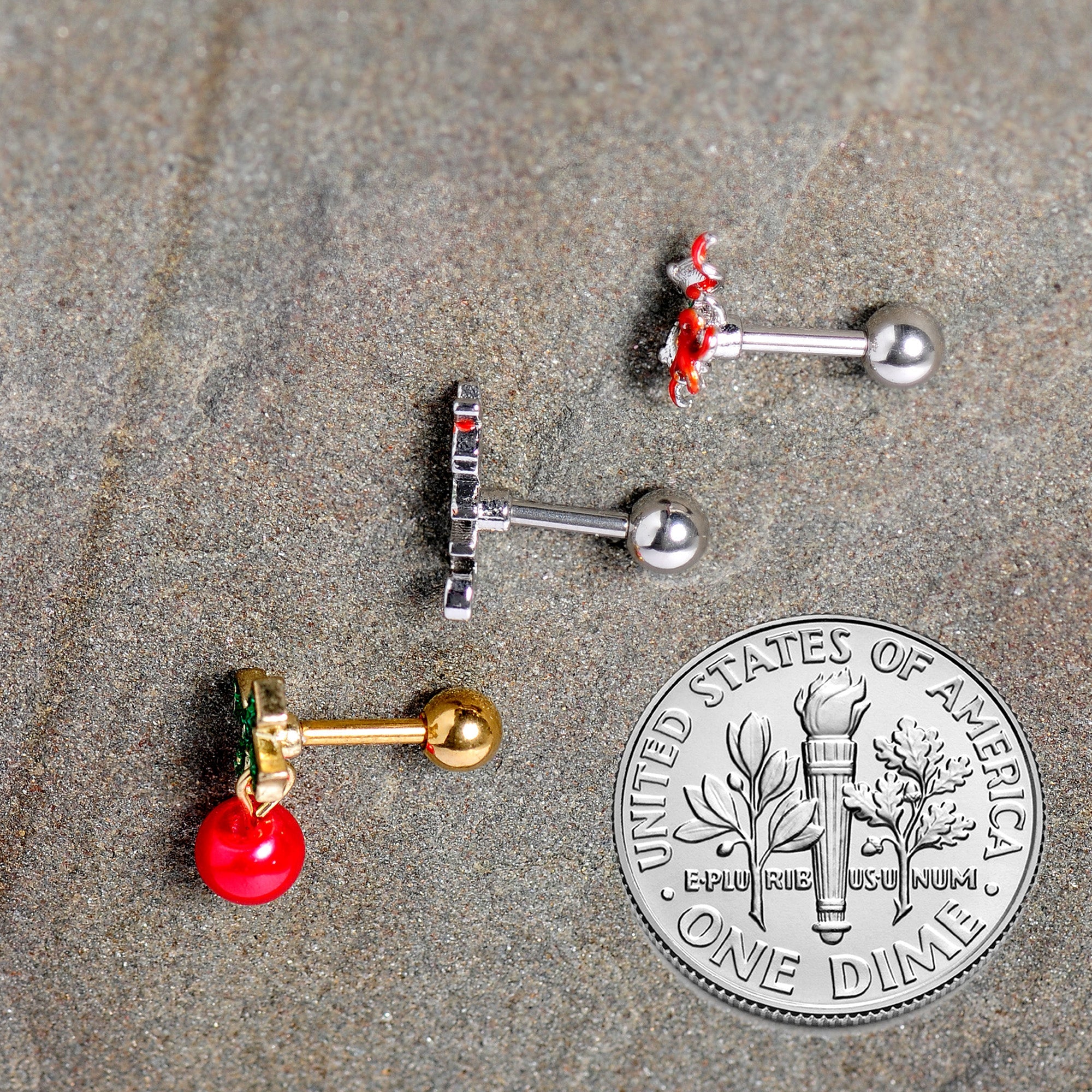 16G 1/4 Merry Christmas Cartilage Tragus Set of 3