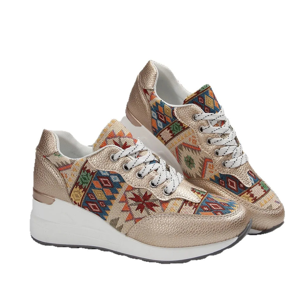 Geometric Lace Up Wedge Sneakers