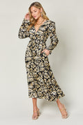 Flowy Tie-Back Midi Dress with Sleeves
