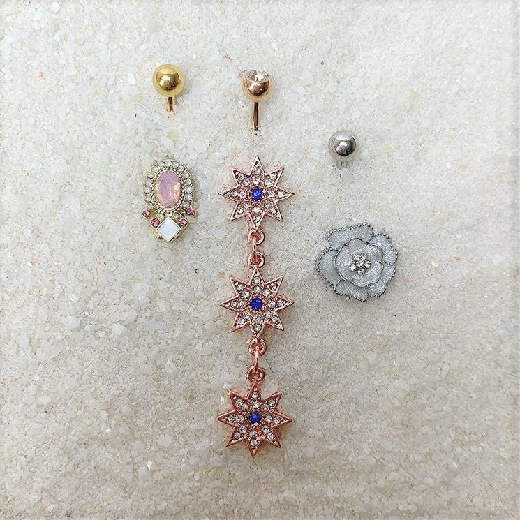 Clear Gem White Rose Reversible Belly Ring