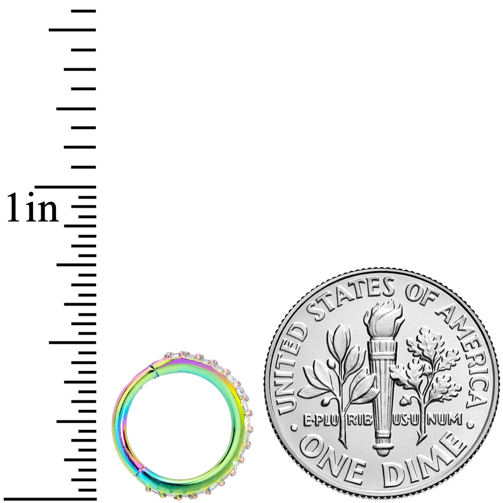 16G 5/16 Clear CZ Gem Rainbow Hinged Segment Ring