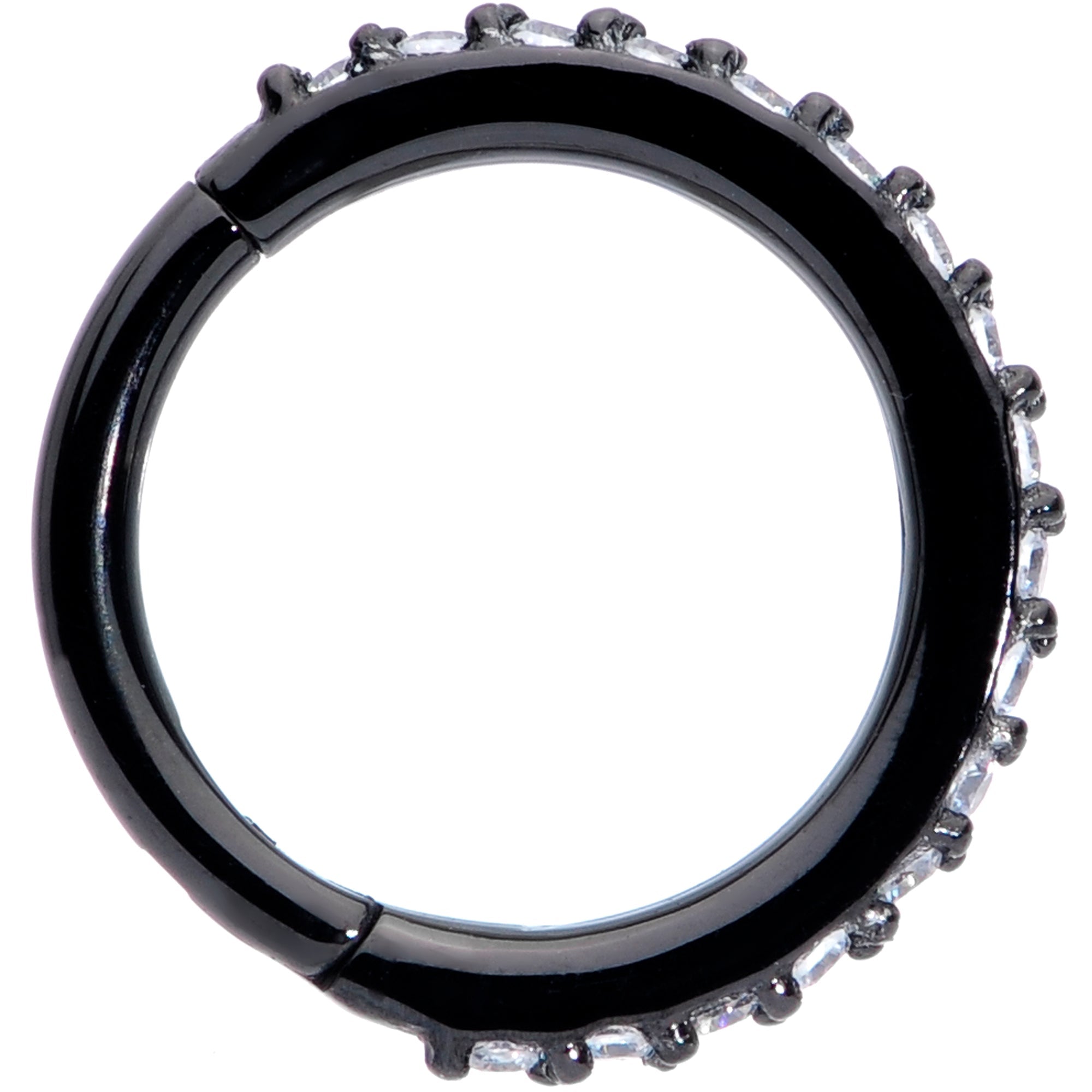 16G 5/16 Clear CZ Gem Black Plated Hinged Segment Ring
