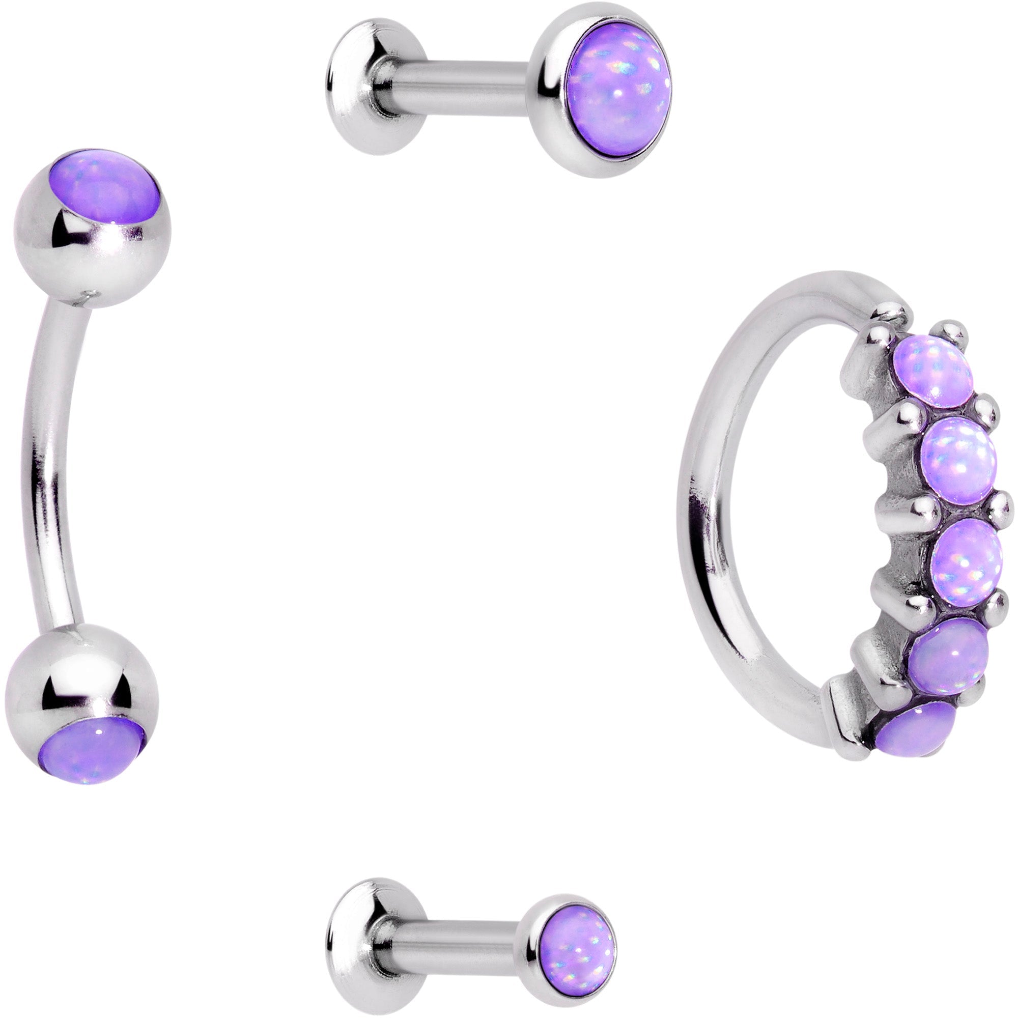 16G Purple Orb Septum Labret Cartilage Tragus Set of 4
