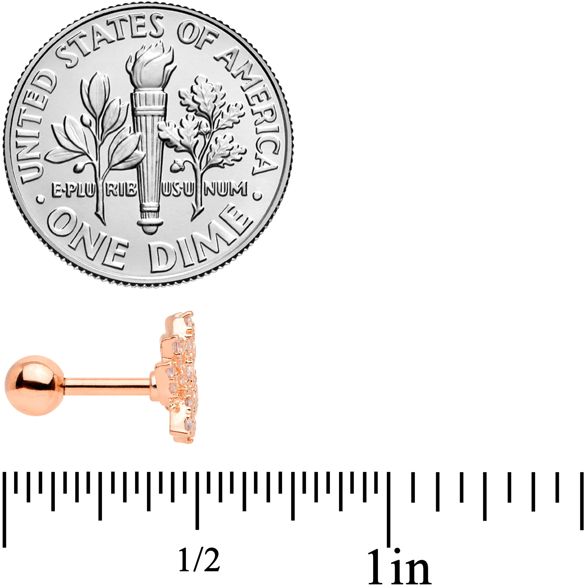 16G 1/4 Clear CZ Gem Rose Gold Tone Lotus Flower Cartilage Tragus