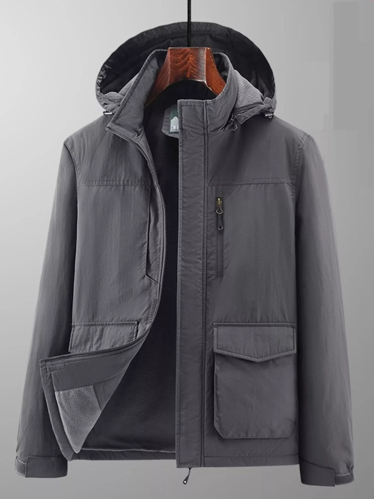 Men's Plus Size Hooded Windproof Zip Up Jacket