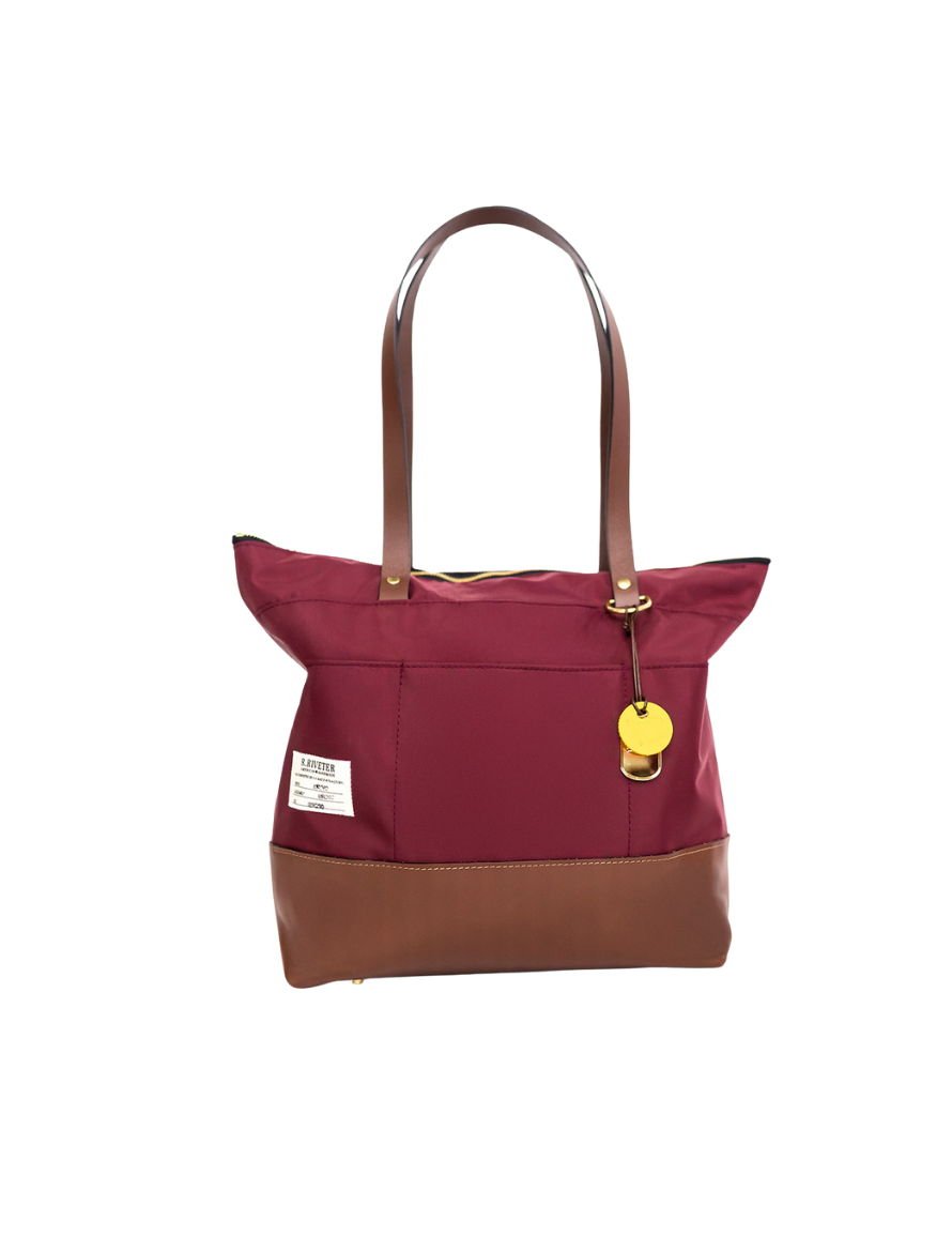 Harriet Tote Bag | Wine Nylon with Brown Leather