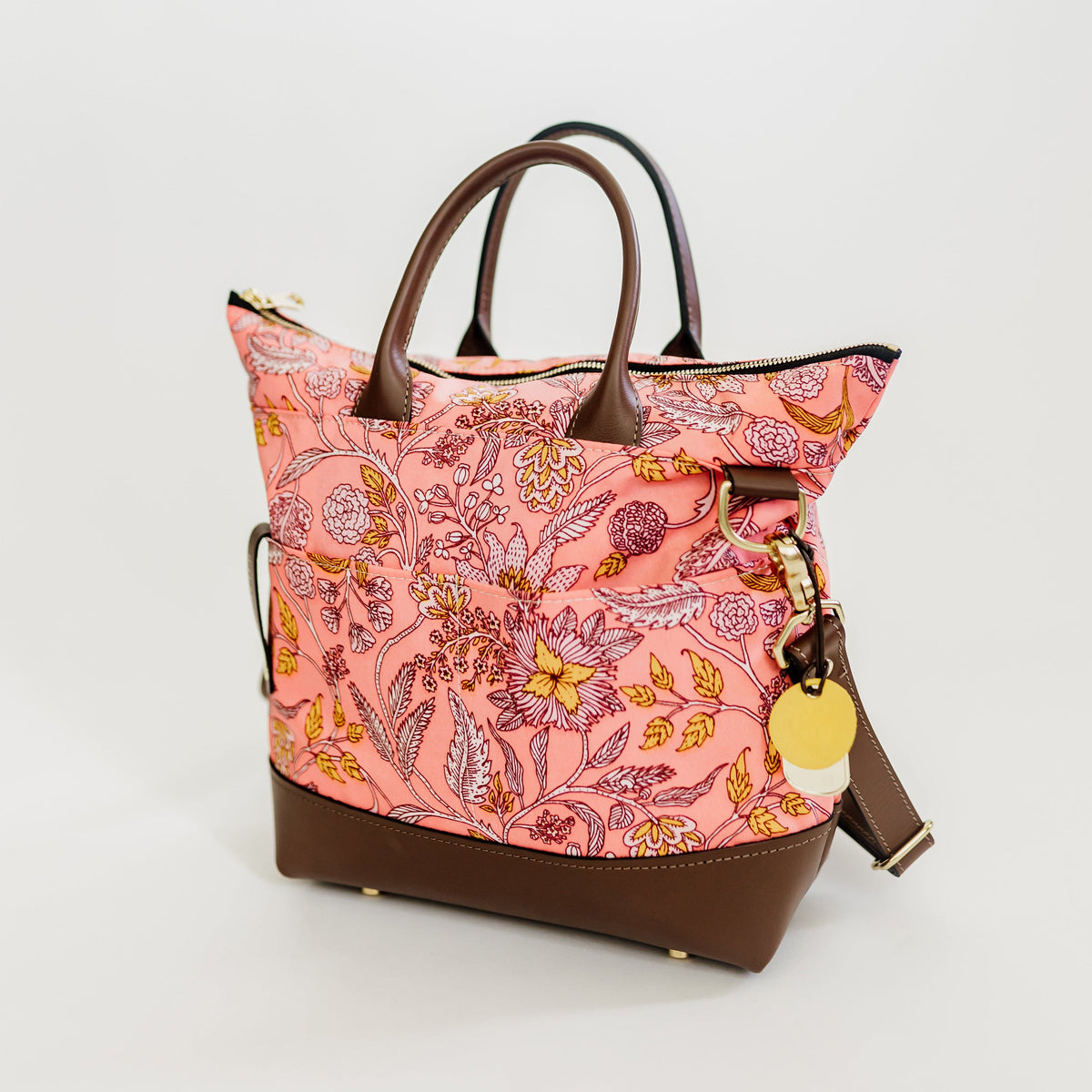 Otto | Rose Bandana Printed Nylon + Brown Leather Satchel