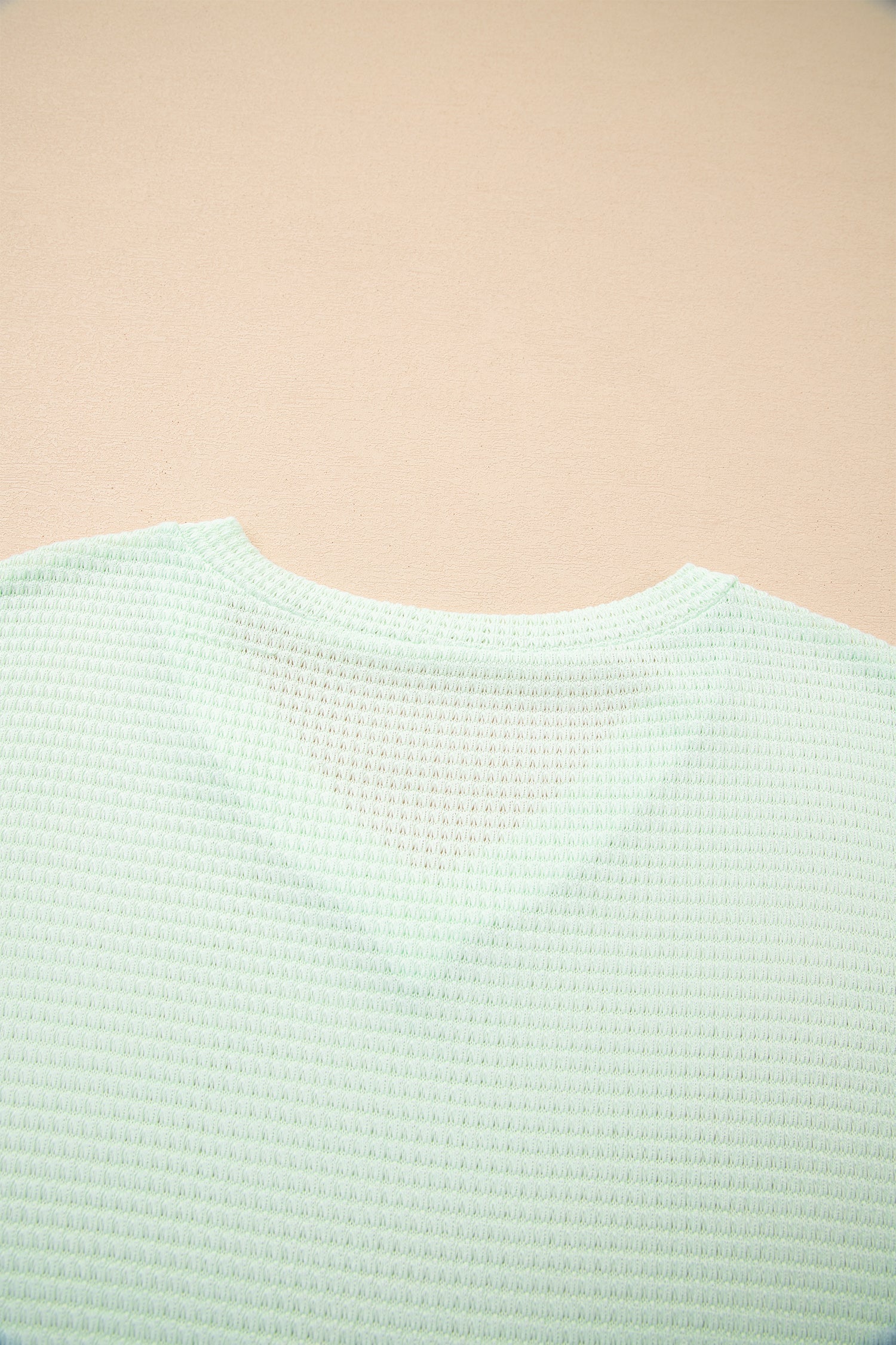 Clearly Aqua Waffle V Neck Short Sleeve Knit Top