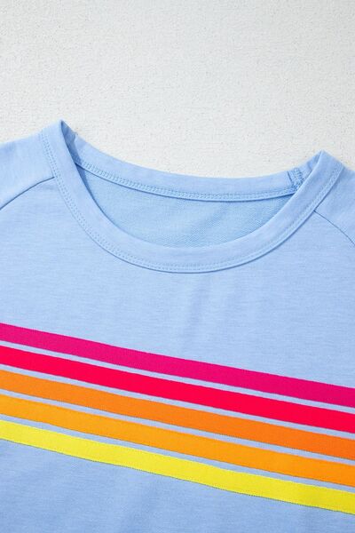 Striped Round Neck Short Sleeve T-Shirt