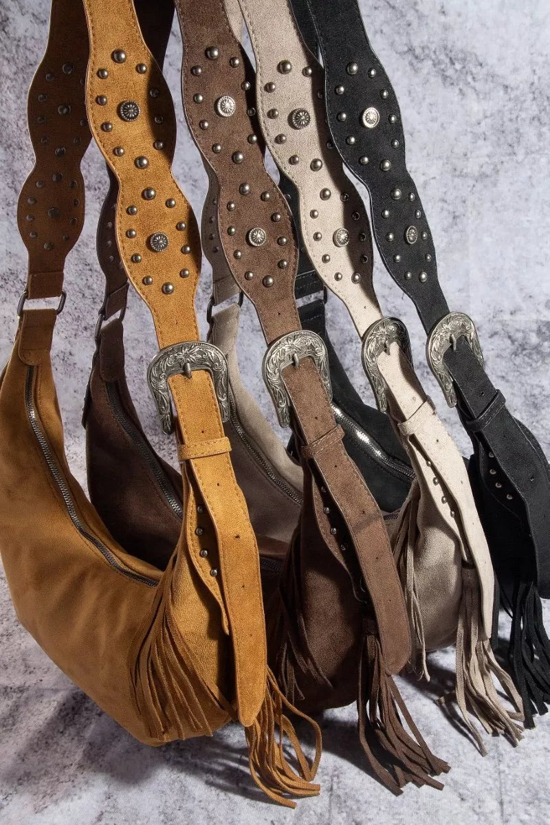 Fame Half Moon Fringe Buckle Strap Hobo Bag