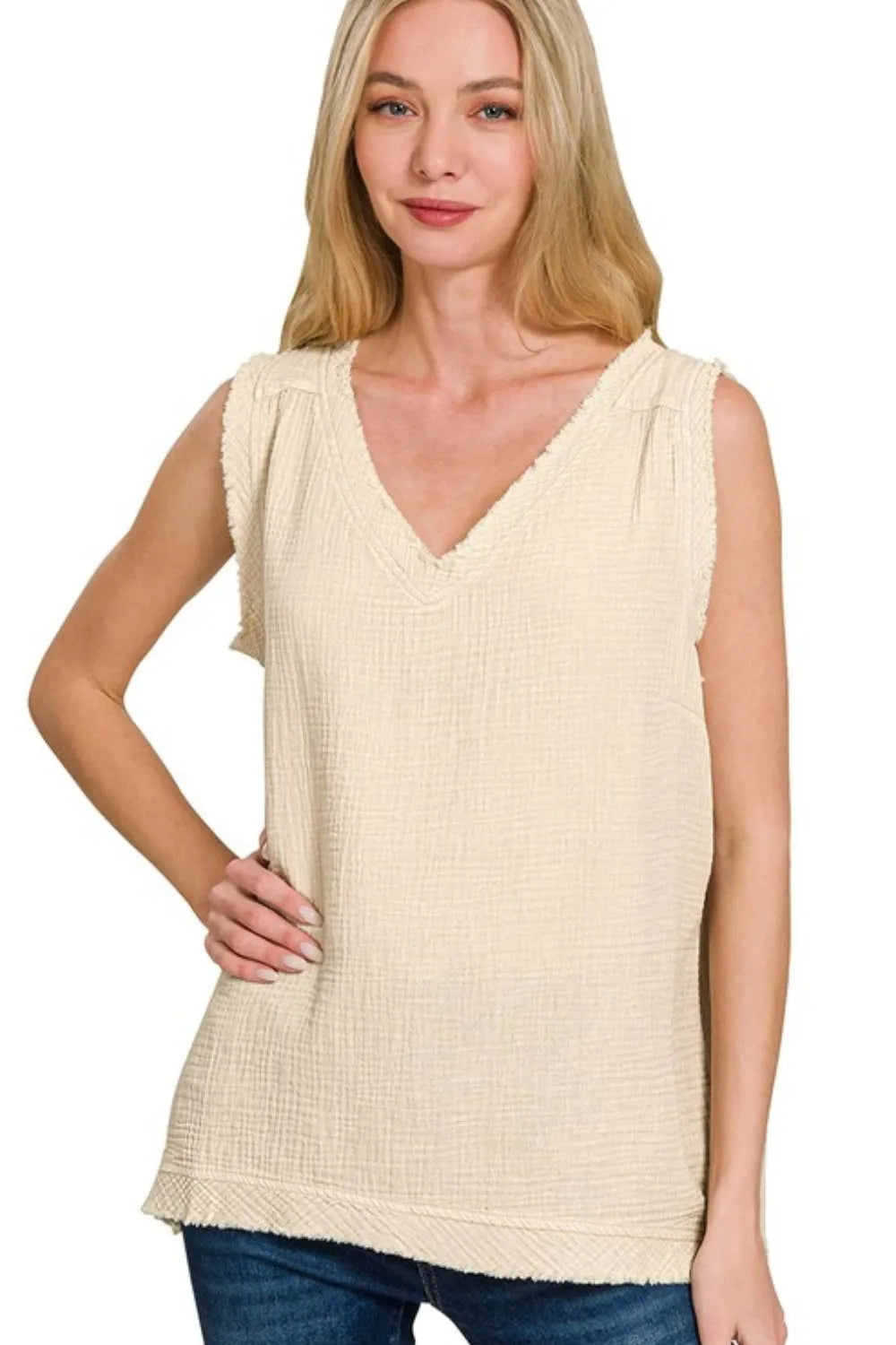 Double Gauze Raw Edge Acid Washed Tank