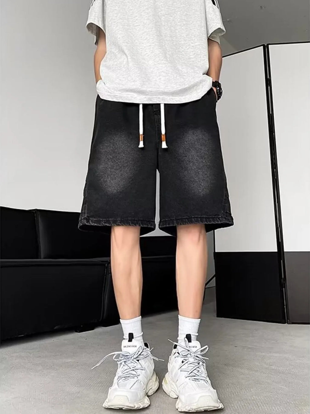 Men's Plus Size Wash Loose Fit Denim Shorts