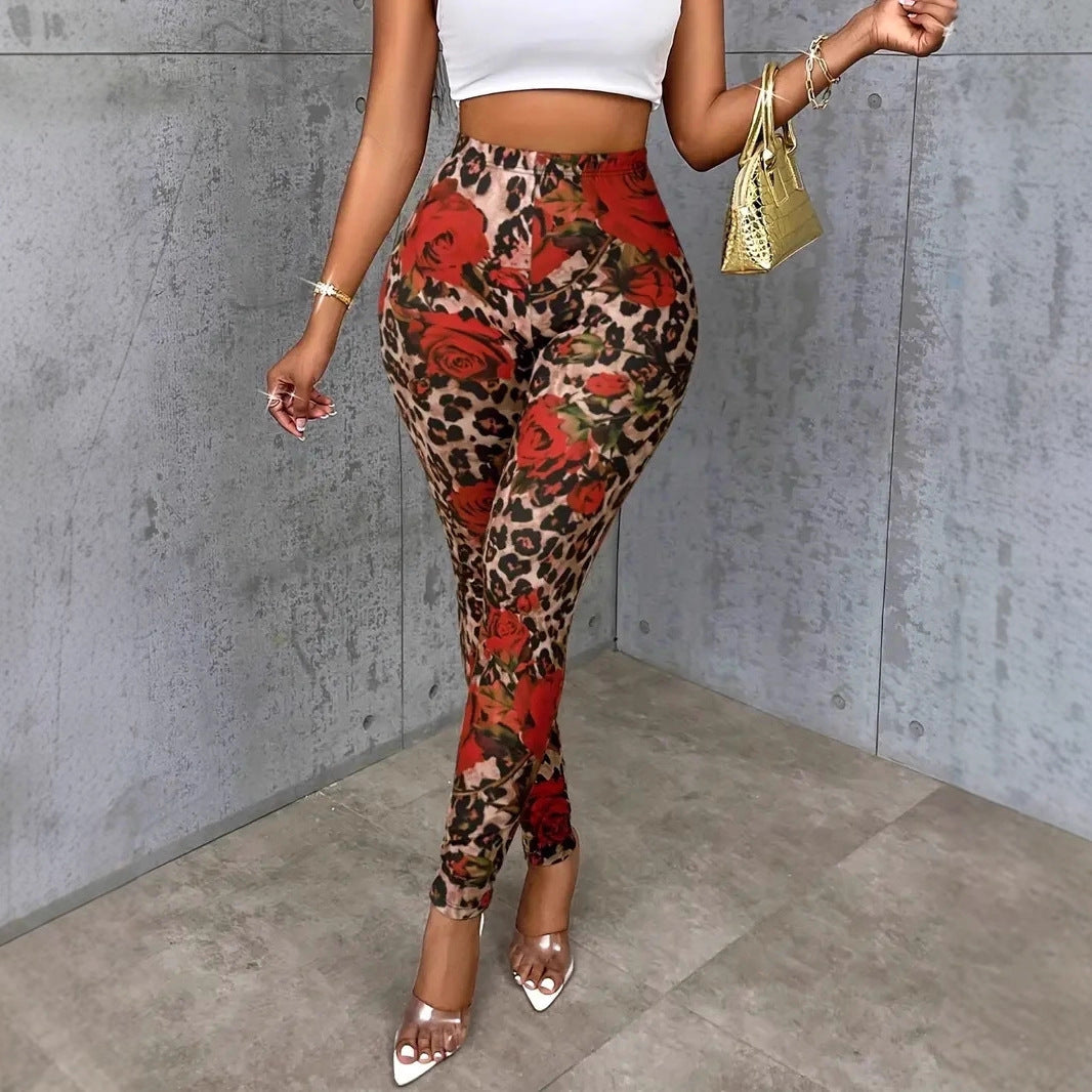 Women Floral Print Stretchy Waist Plus Size Leggings