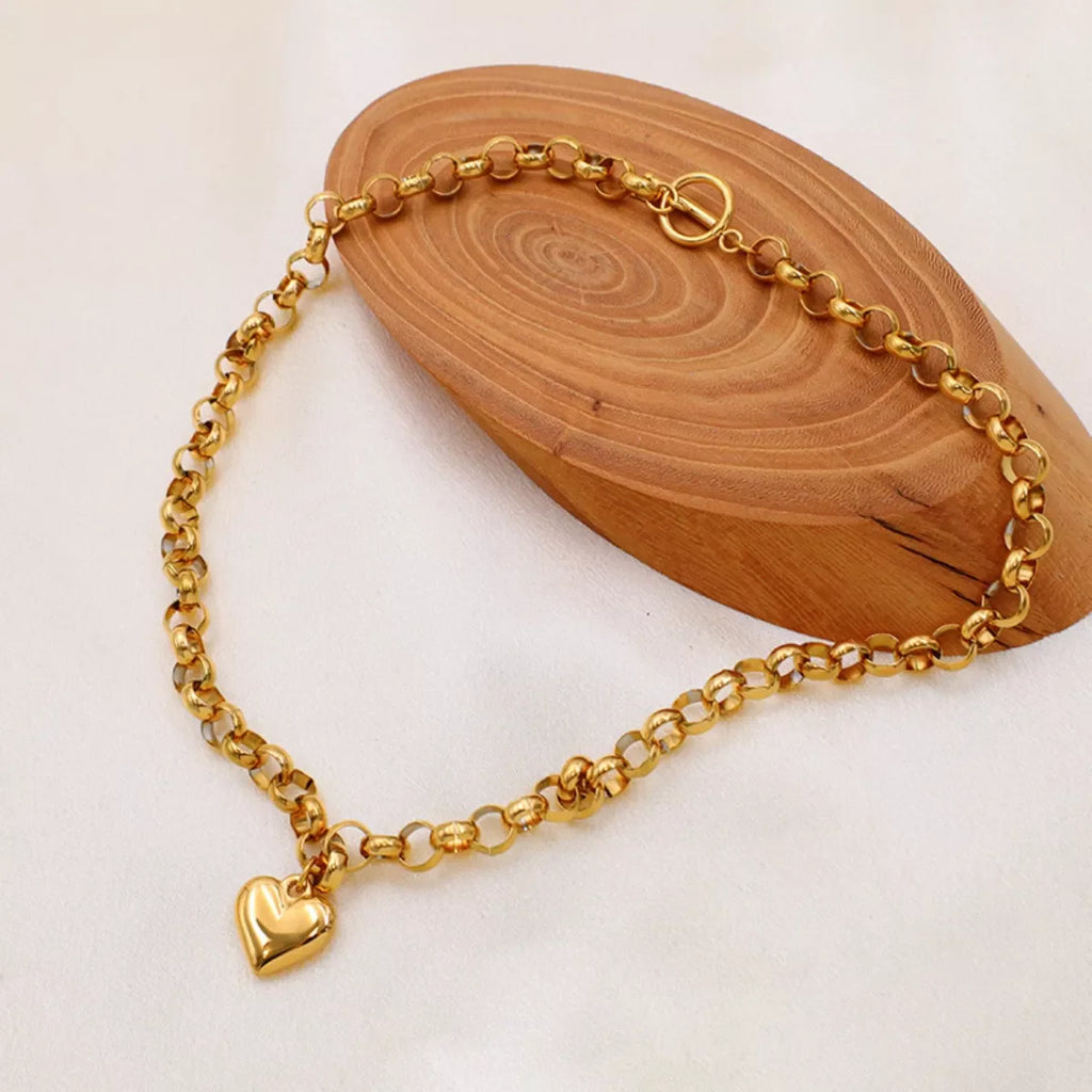 Heart Pendant Toggle Clasp Chain Necklace