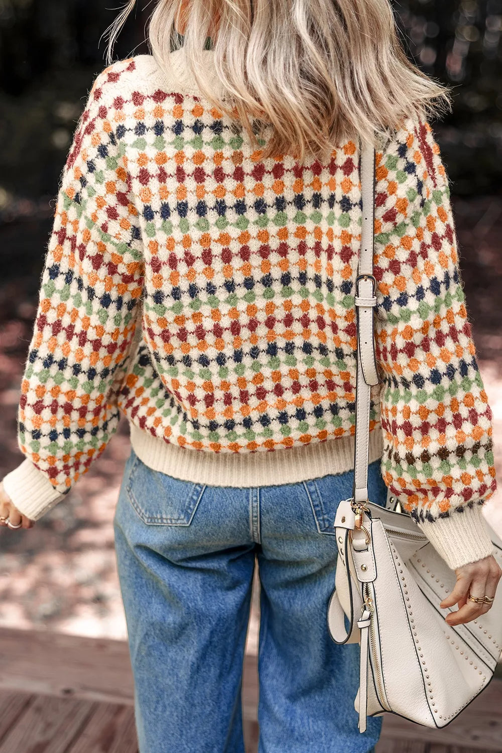Multicolour Dotty Pattern Knit Button Front Cardigan
