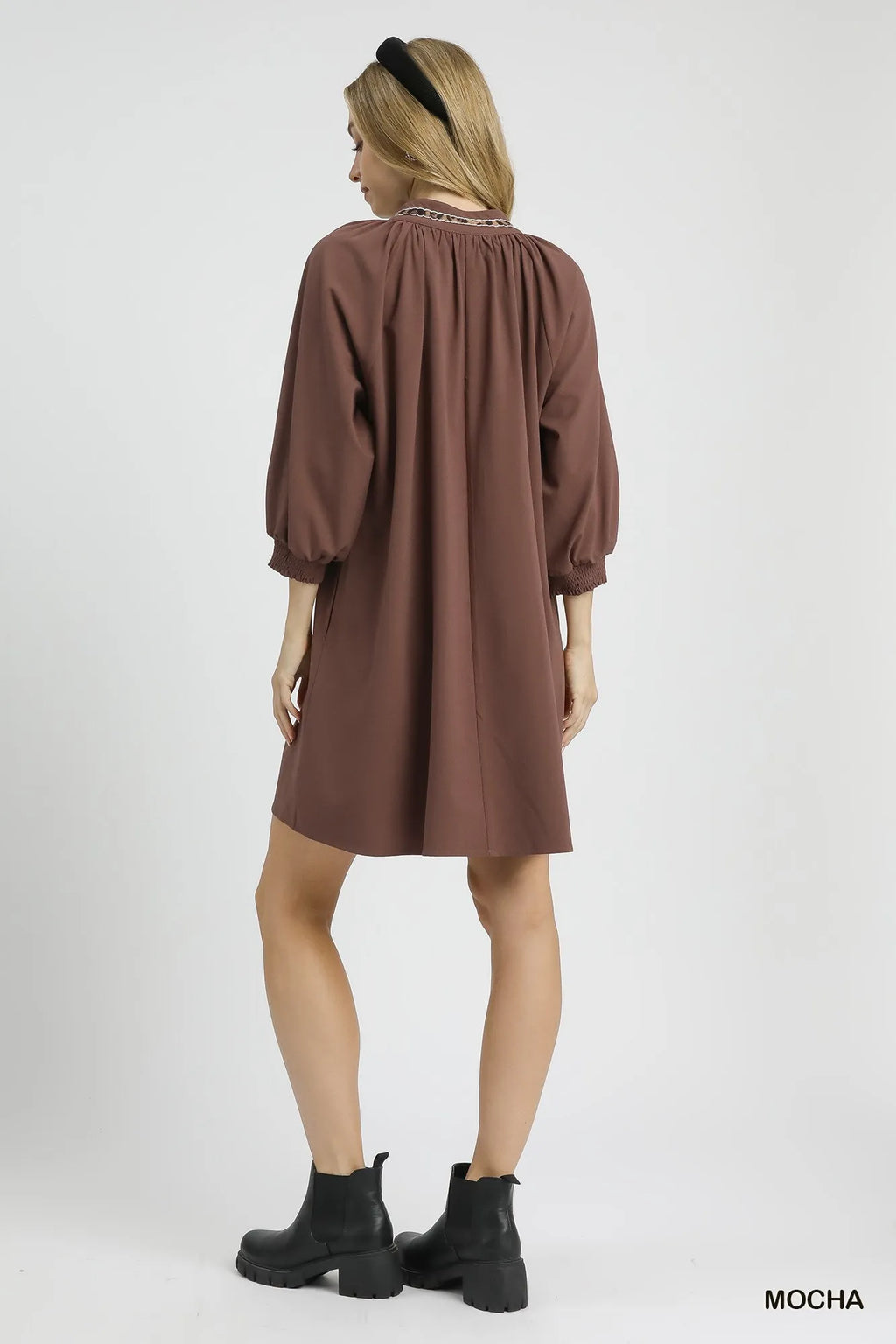 Notched Shift Dress with Trim Detail
