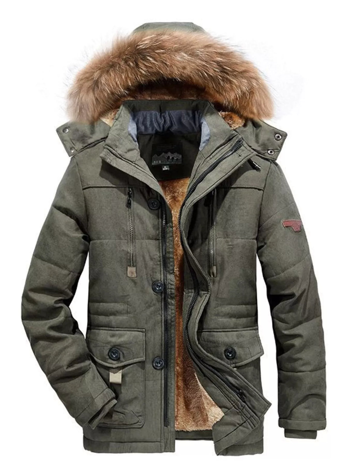 Men's Plus Size Winter Warm Zip Up Coat with Fur Hood