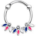 16G 3/8 Clear Gem White Pink Blue Leaves Septum Clicker