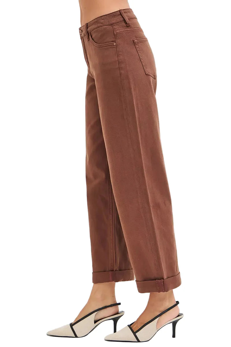 RISEN Full Size Tummy Control Mid Rise Ankle Barrel Baggy Plus Size
