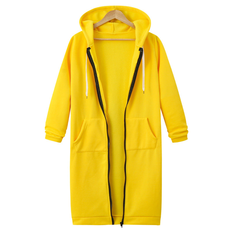 Women's Hooded Fleece Zip-Up Long Jacket – Thick Warm Coat