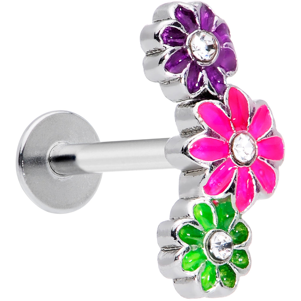 16G 5/16 Clear Gem Triple Flower Garland Labret Monroe Tragus