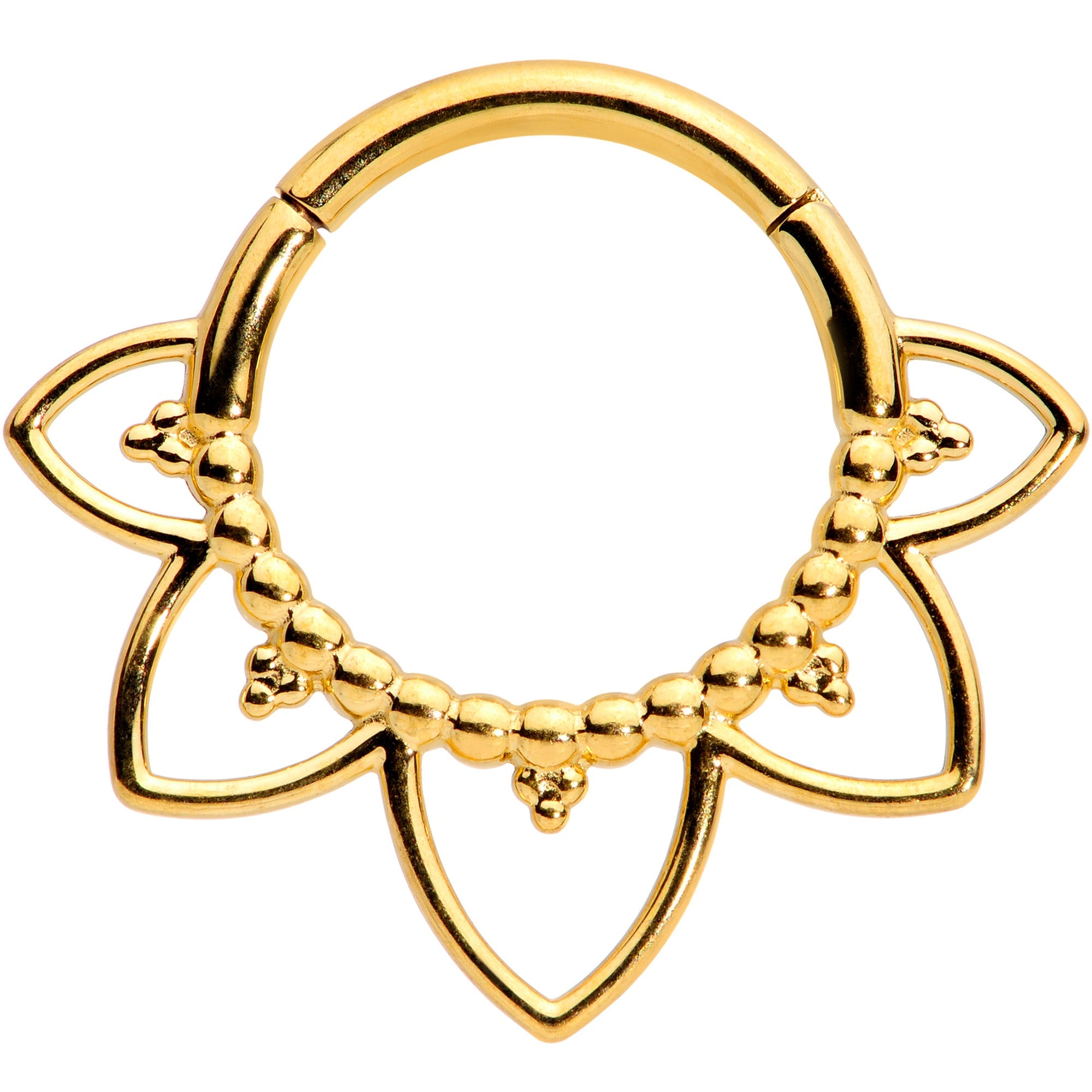 16G 5/16 Gold Tone Open Petal Flower Hinged Segment Ring