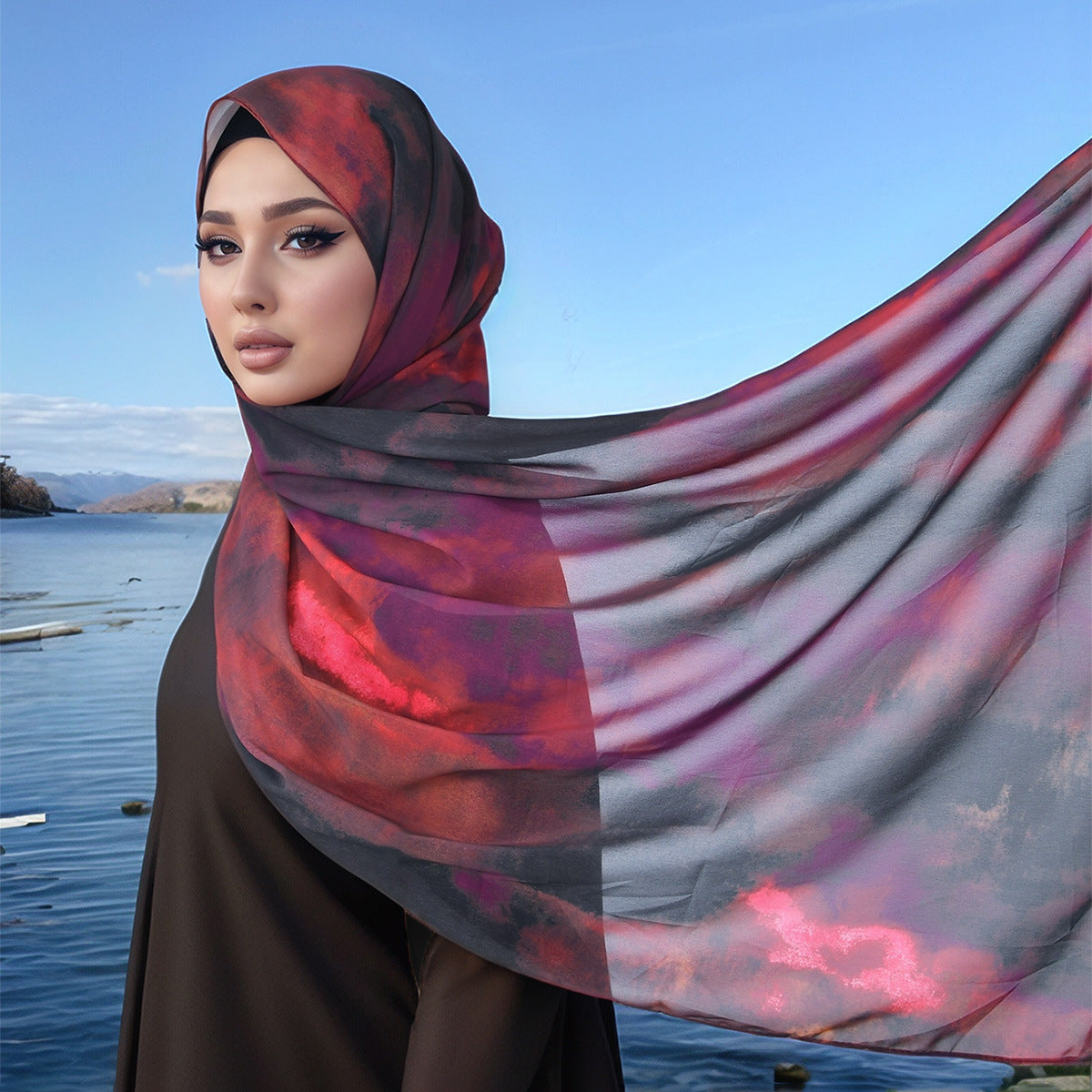 Printed Chiffon Long Scarf For Women Versatile And Fashionable For Outerwear
