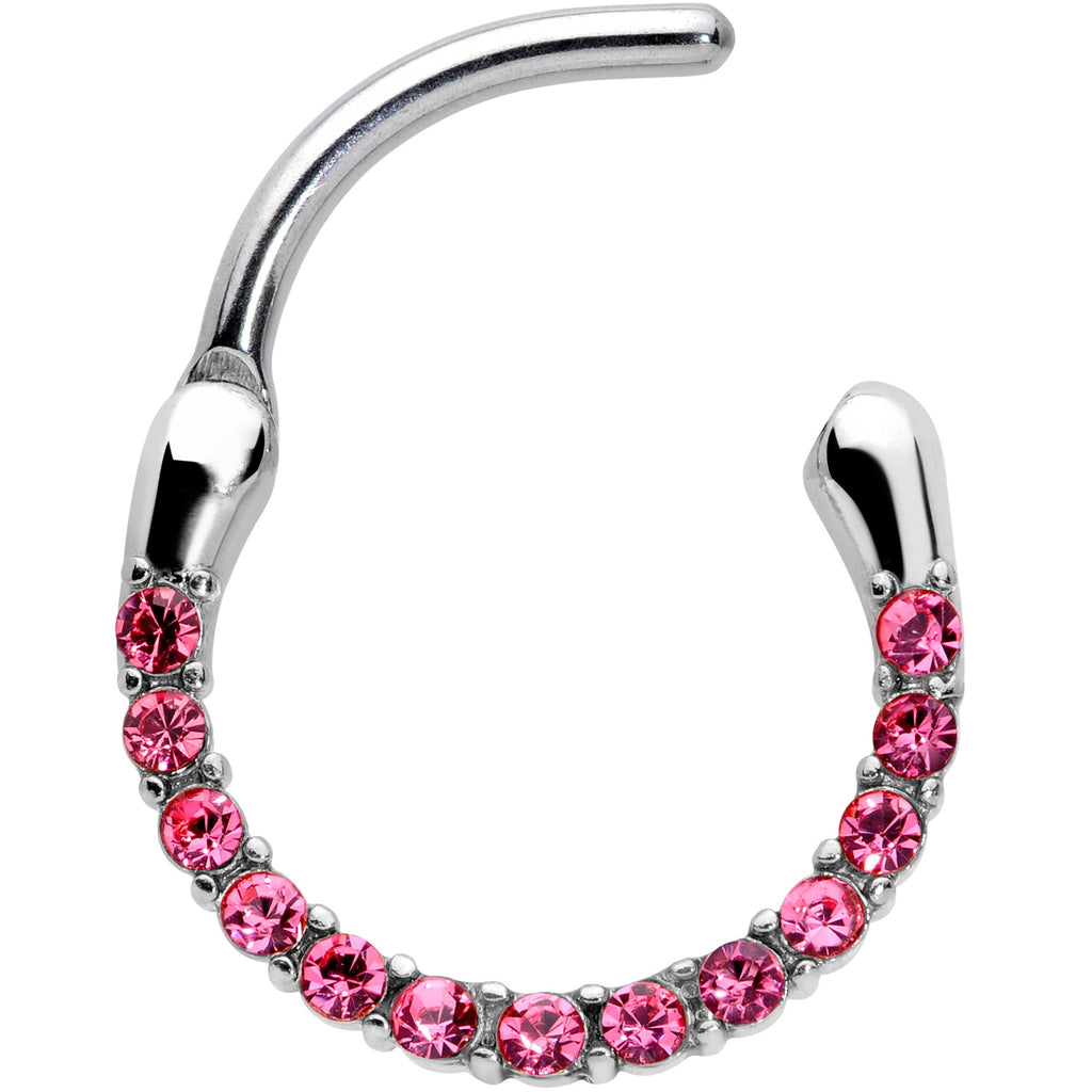 16G 3/8 Pink Gem Paved Cartilage Clicker