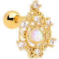 16G 1/4 Ornate White Synthetic Opal Gold Tone Oval Cartilage Tragus