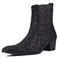 OSSTONE Dress Boot for Men Leather Glitter Chukka Designer Boots Casual Heel Shoes Zipper-up