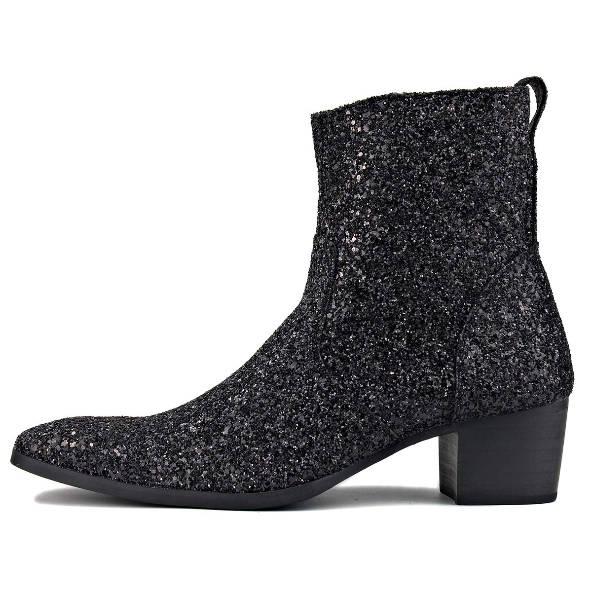 OSSTONE Dress Boot for Men Leather Glitter Chukka Designer Boots Casual Heel Shoes Zipper-up