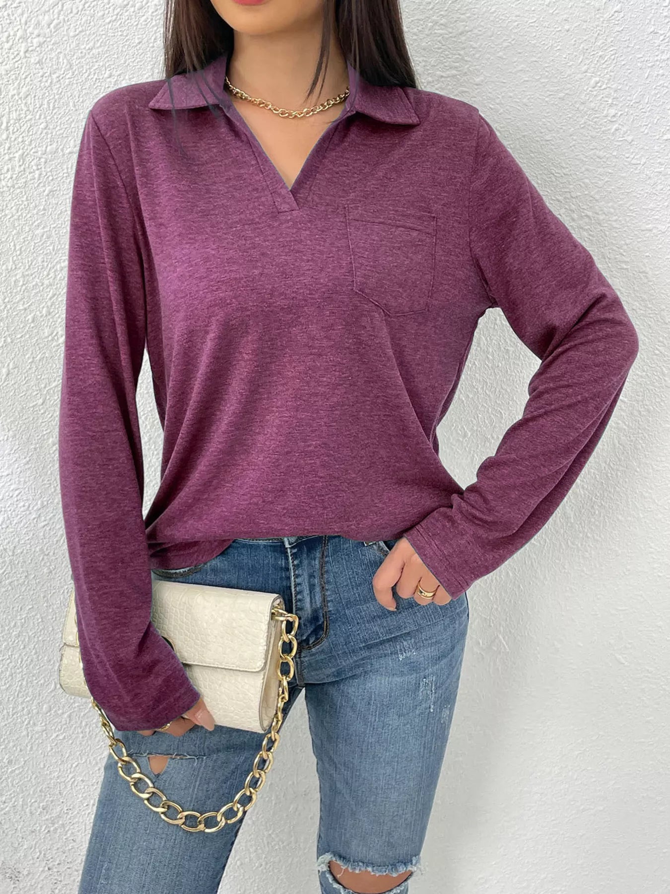 Casual Long Sleeve Polo T-Shirt