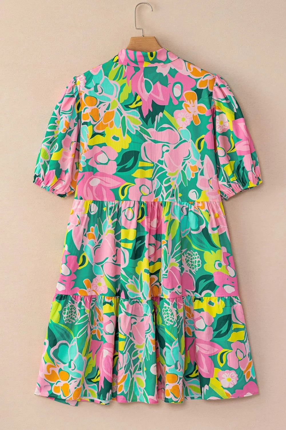 Button Down Floral Puff Sleeve Babydoll Dress